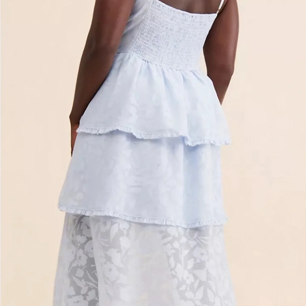 NWOT Anthropologie size L Campbell lace tiered midi dress in light blue - Picture 2 of 12